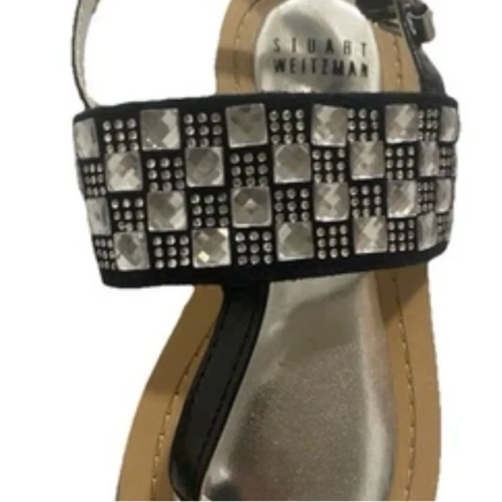 Stuart Weitzman Girls Size 12 Black Gray Gems Sandals Kids Adjustable Strap New